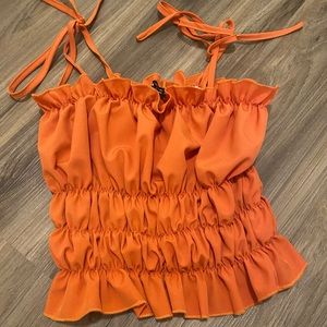 Ruffle crop top- tie sleeves